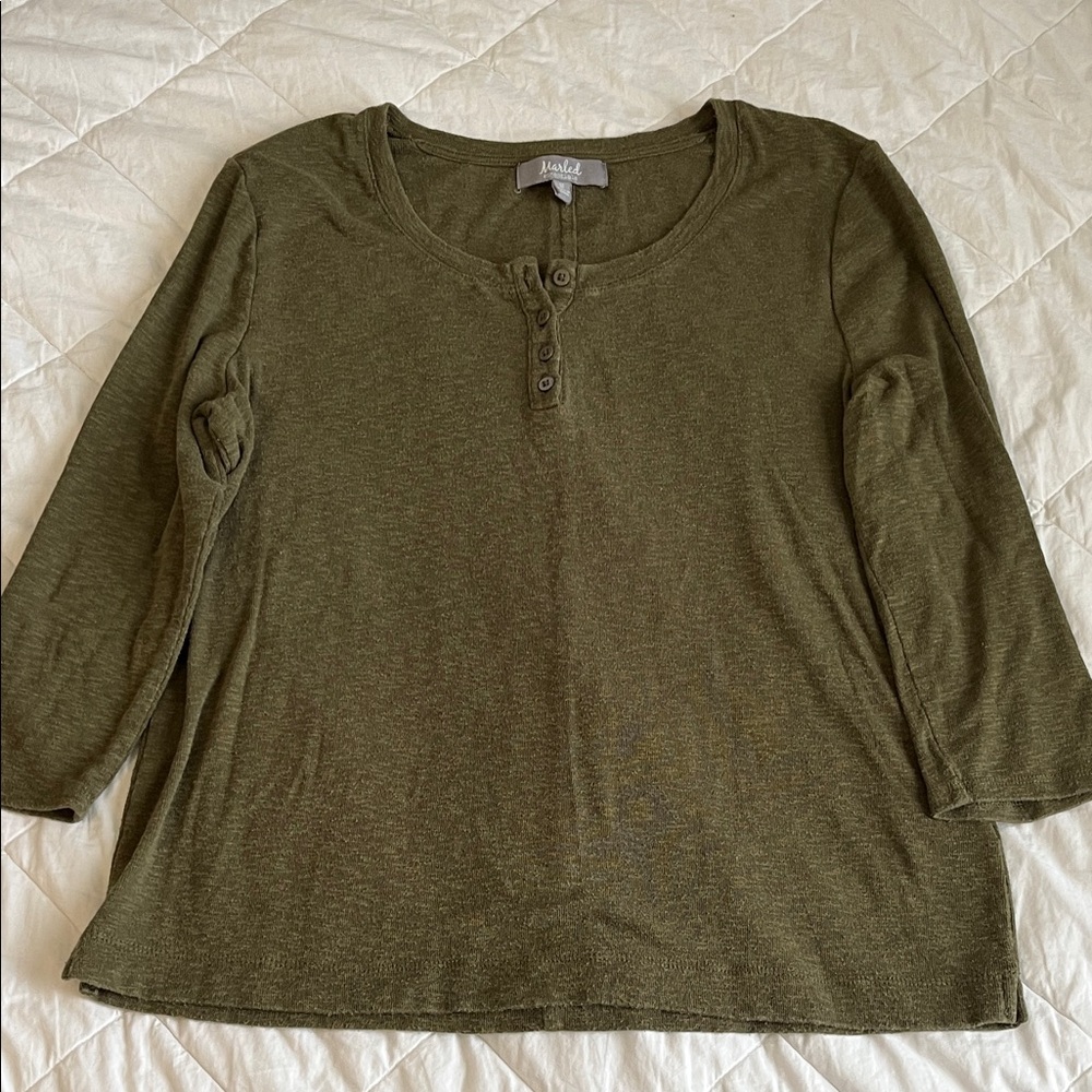 Marled Olive Green 3/4 Sleeve Top